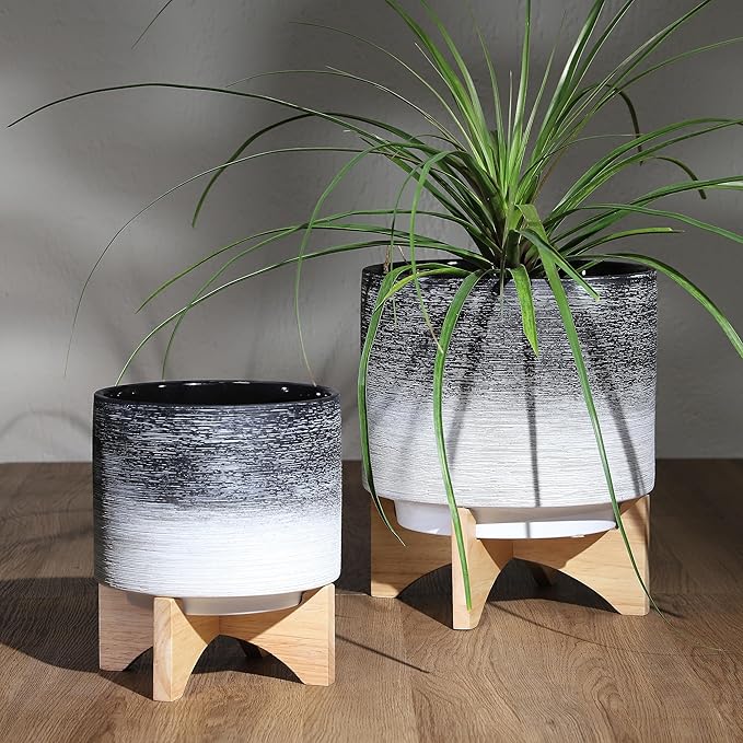 10 Planter ON Wooden Stand Gray