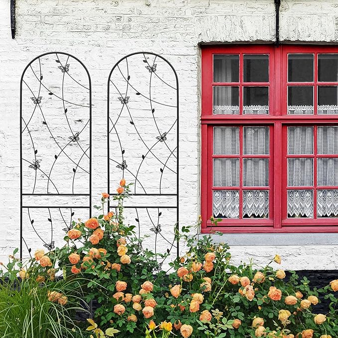 2 Pack Large Garden Trellis Heavy Duty Rustproof Iron Plant Trellis for Potted Plant Support Metal Climbing Rose Trellis Vine Vegetable Cucumber Black -86 H x 19.7 W