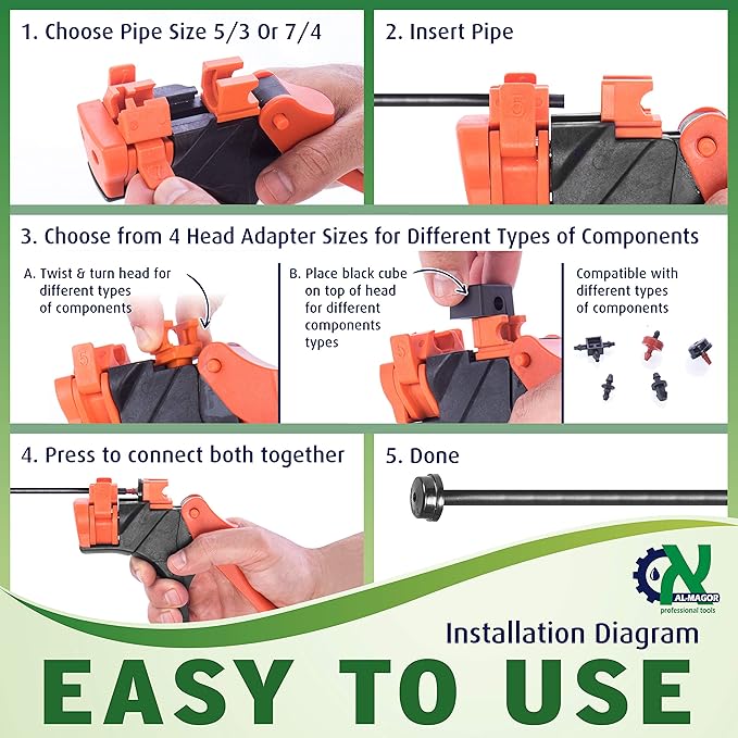 Al-Magor Talli Grip TG Garden Patented Insertion Tool for Dripper - Connector &amp Dripper Gun - Drip Irrigation Tool -Irrigation System for Garden - Drip Irrigation Punch Tool Kit -700011