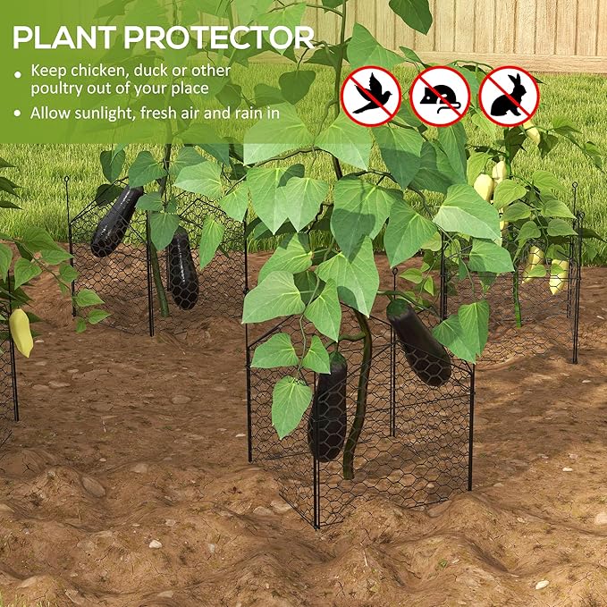 Chicken Wire Cloche 12 x 14 Plant Protectors from Animals 4 Pack Metal Crop Cages to Keep Animals Out Black