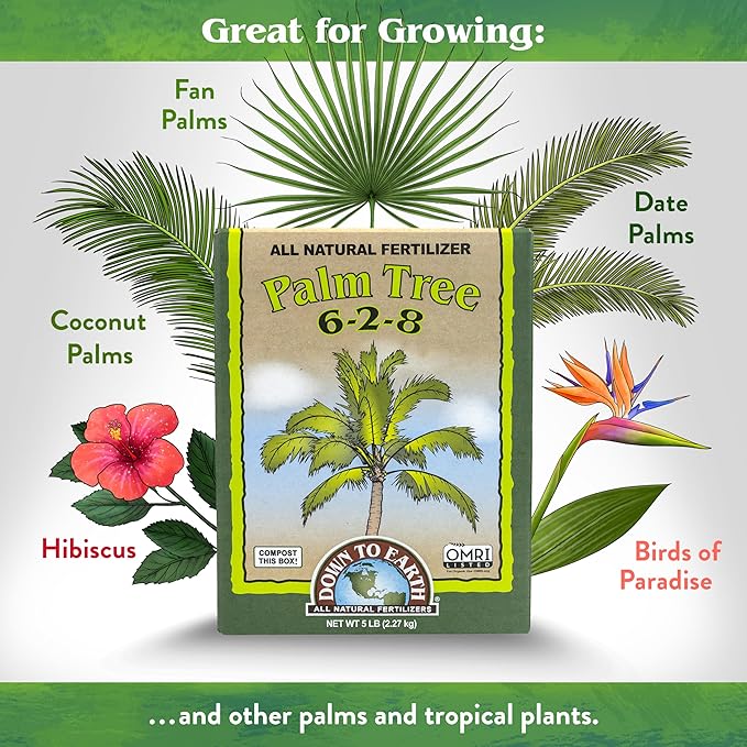 Down To Earth All Natural Fertilizers Organic Palm Tree - Plant Food for Palms Cycads Exotic and Tropical Plants 6-2-8 5 lb