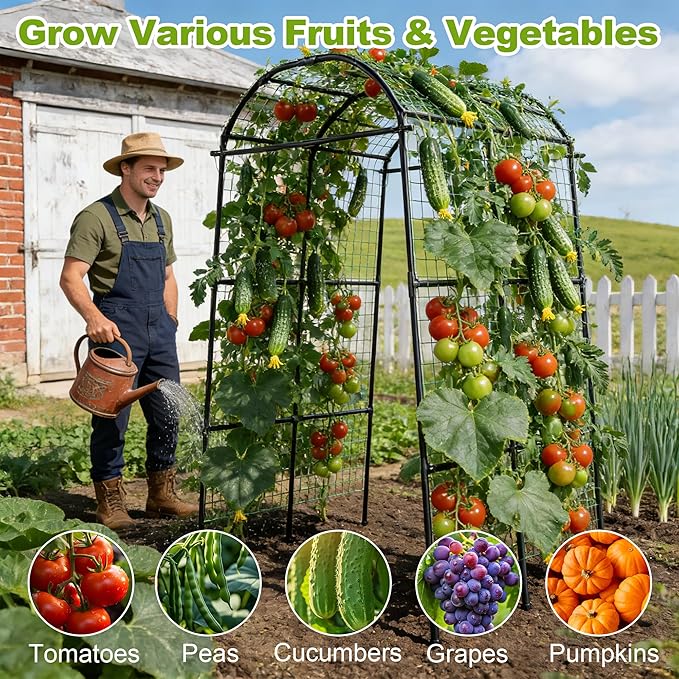 Miory Garden Arch Trellis for Climbing Plants Outdoor Cucumber Trellis for Raised Bed Steel with UV-Resistant PE Coated Plants Support Trellis (71 x 83 Inch)