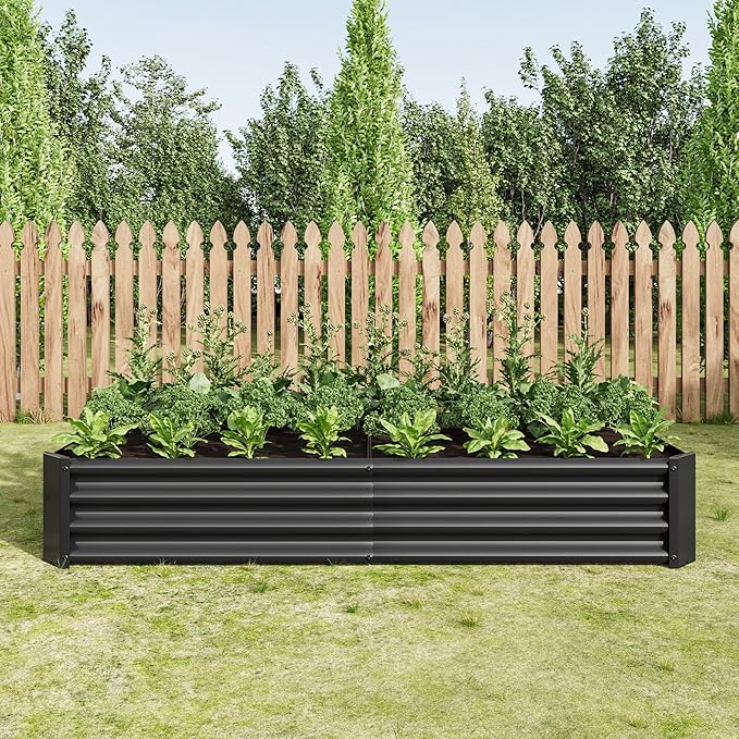 Raised Garden Bed Kit Metal Outdoor Planter Box with Open Bottom for Vegetables Herbs and Flowers – Rust-Proof Easy Assembly 3 Sizes &amp 3 Colors Available (Black 6×3×1ft)