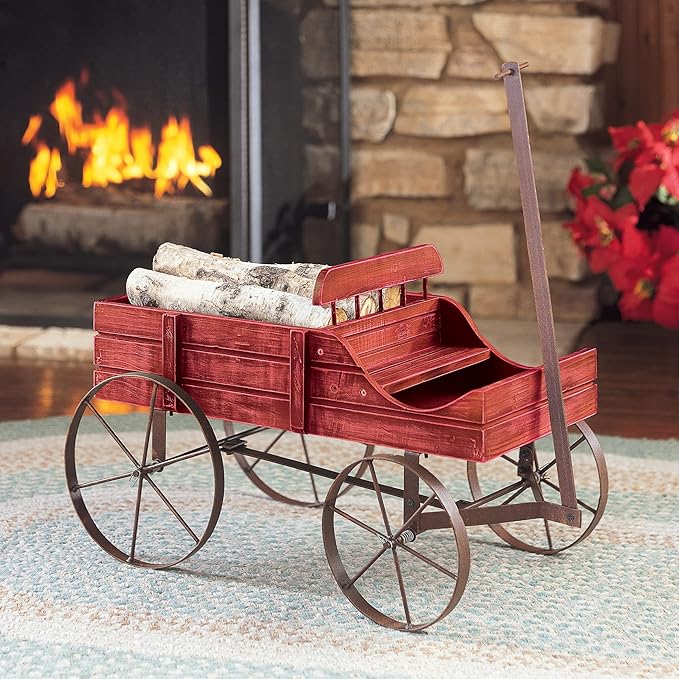 Collections Etc Amish Wagon Decorative Indoor/Outdoor Garden Backyard Planter Red