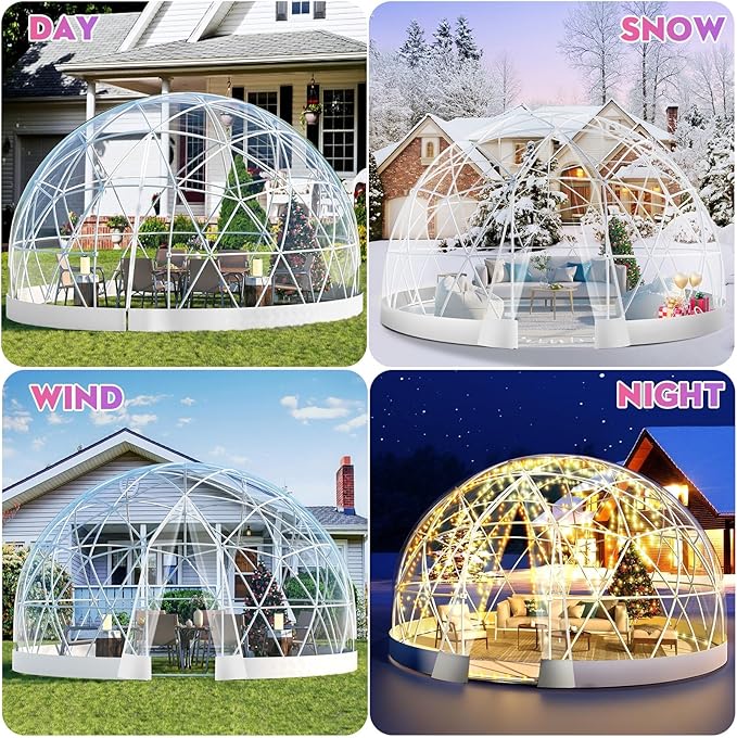 Garden Dome Tent 9.6/12/15 ft Outdoor Clear Bubble Tent for 2-8 Person All-Weather Geodesic Dome Greenhouse with Window &amp Door PVC Transparent Tent for Patio Camping Party