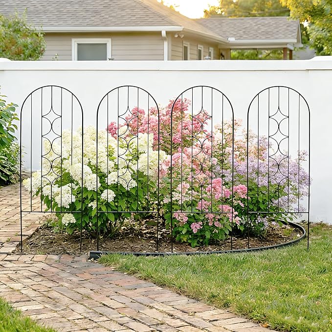 4 Pack Arched Metal Garden Trellis for Climbing Plants 45 H x 15.9 W Rustproof Iron Trellis with Decorative Scrollwork Perfect for Roses Vines and Flower Beds