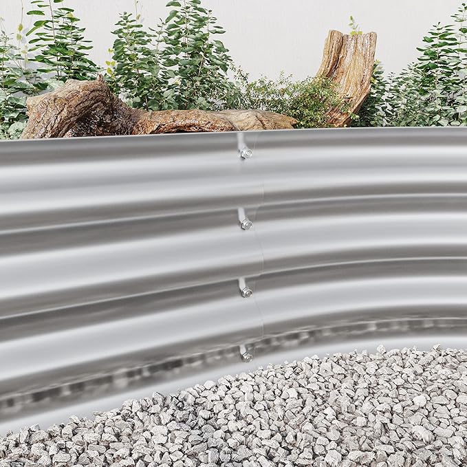 Oval 88.99x44.68x11.42 Galvanized Metal Raised Garden BedRaised Bed Garden plantersPlanter Boxes: 27 cu. ft Soil Anti-Rust Ideal for Outdoor Flower Beds &amp Gardening (Silver)