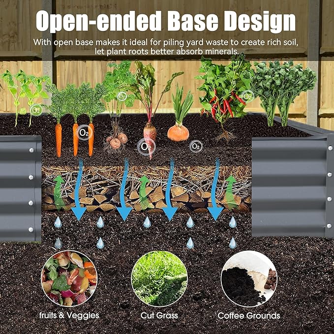 8x4x1 ft Galvanized Raised Garden Bed Outdoor Planter GBoxes Large Metal Planter Box for Gardening Vegetables Fruits Flowers Gray