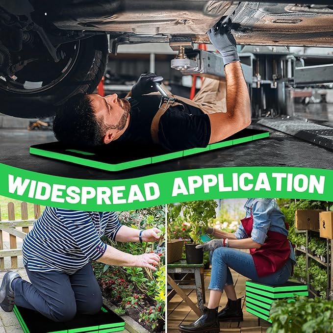 Extra Thick Kneeling Pad for Working Under Car 47.2 * 17.7 * 1.2 Portable Foldable EVA Mechanic Mat for Garage Gardening Yardwork Workshop Green &amp Black