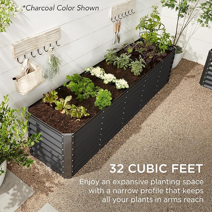 Best Choice Products 8x2x2ft Raised Outdoor Metal Garden Bed Deep Root Box Planter for Vegetables Flowers Herbs 240 Gallon Capacity 100% Non Toxic Materials - Dark Green