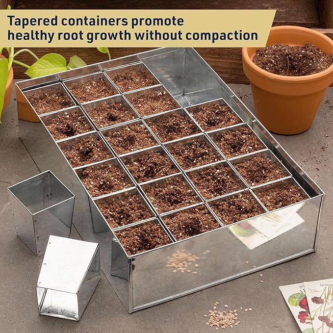 Kings County Tools Seed Starter Tray - Galvanized Steel Metal Seedling Tray with 24 Plant Starter Pots for Planting Seeds - Germination Kit for Sprouting Greenhouse Accessories and Gardening Gifts