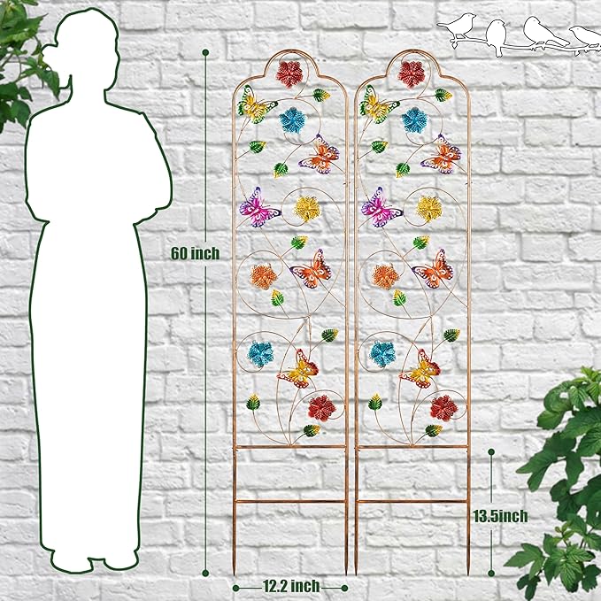 60”Trellis for Climbing Plants2Pack Outdoor Garden Trellis Metal with Colorful Butterfly Ideal for Climbing Plants Outdoor Decorative Metal Trellis for Your GardenGifts for Mom