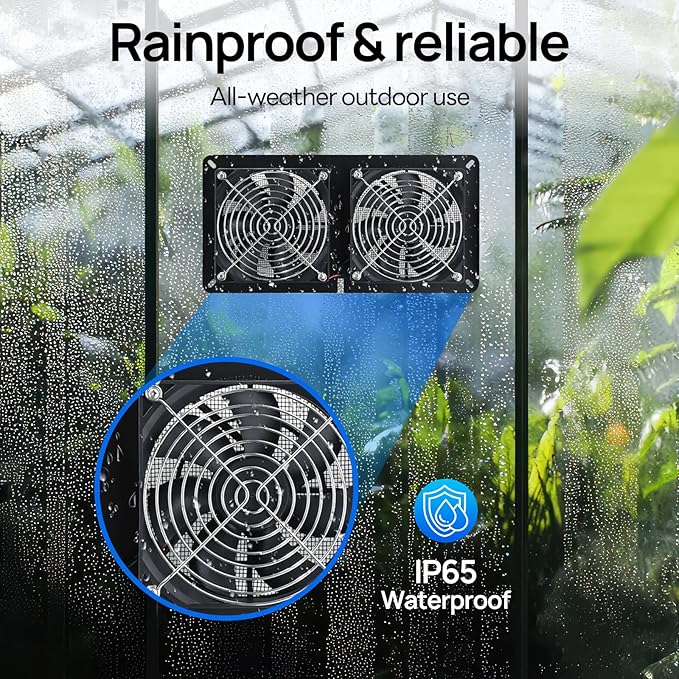 DC HOUSE 20W Solar Fan Powered Exhaust Fan for Chicken Coops Greenhouses Sheds Pet Houses and Windows - Waterproof and Plug Play Easy Connector Max Applicable Space 880ft3 (25 m3)