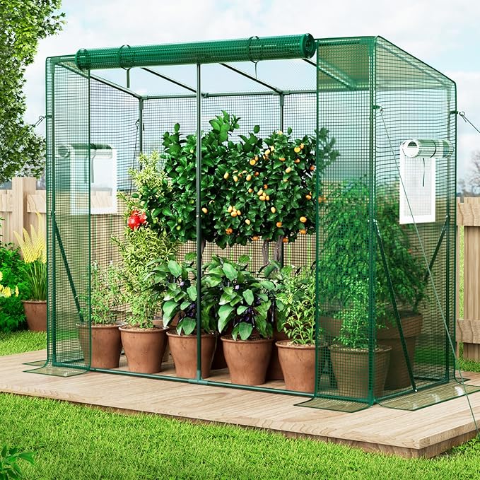 SPECILITE Heavy Duty Lean to Greenhouse for Outside Portable Walk-in Green House with Thicken PE Cover Roll-Up Zippered Door &amp 2 Ventilation Mesh Windows Large Plastic Greenhouses for Outdoors