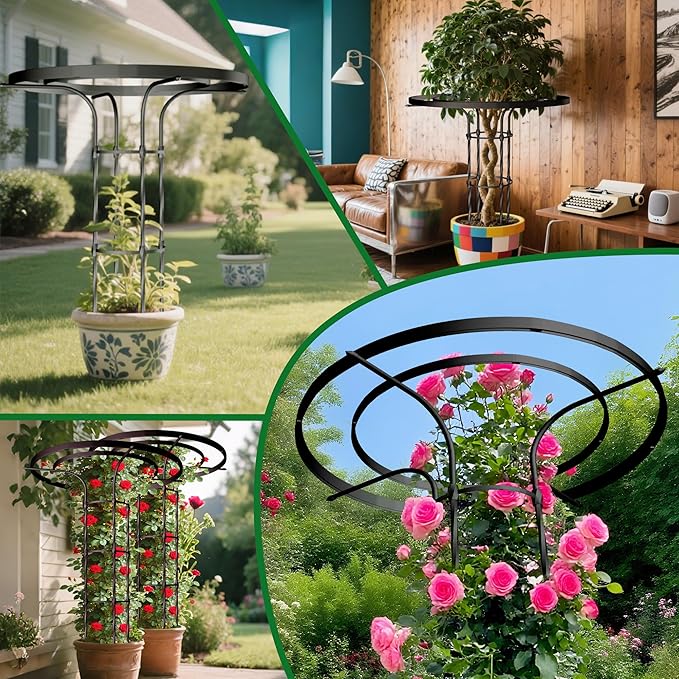 Mushroom Top Trellis for Climbing Plants Outdoor 5.74FT Decorative Obelisk Plant Support with Rustproof PE-Coated Metal Poles Rose Trellis for Clematis Ivy Black