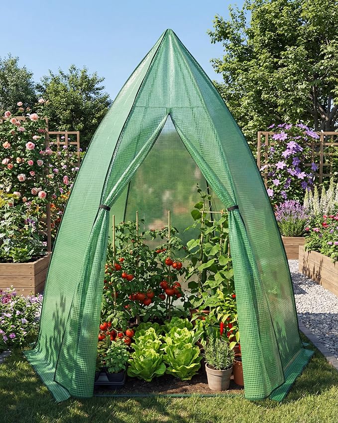 Greenhouse for Outsides 54”x 54”x 71” Heavy Duty Green House Tent with Durable PE Cover Garden Plant Protector with Zippered Door Mesh Window for Vegetables Flowers Fruits HerbsGreen