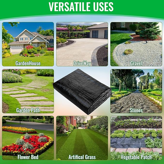 4 x 50Ft Garden Weed Barrier Landscape Fabric Garden Fabric Weed Mat Ground Cover Weed Block Gardening Mat with 4 Ground Nail for Outdoor Garden
