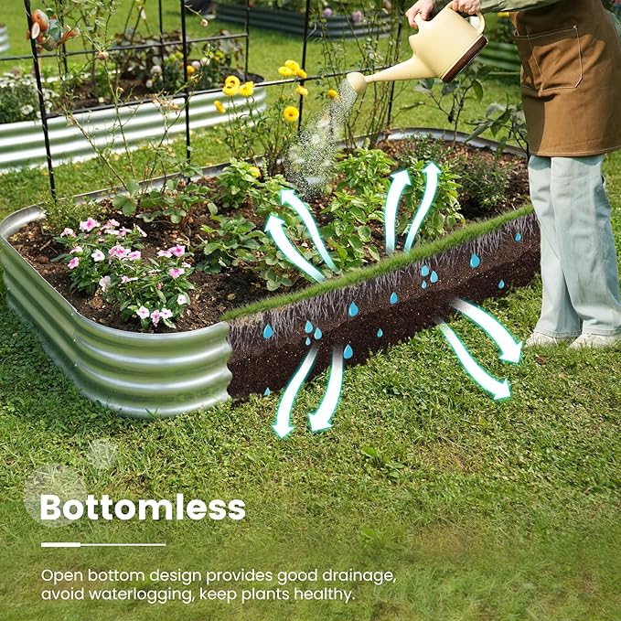 KING BIRD Raised Garden Bed with Arched Trellis Galvanized Planter Garden Box Outdoor for Gardening Climbing Vegetables Flowers 7.87x3.94x0.98 Ft 2PCS Silver