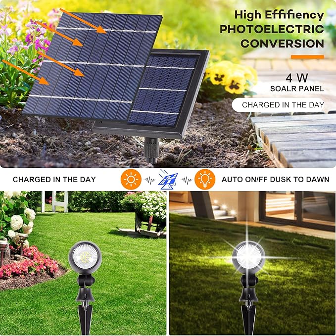 SUNLONG Solar Outdoor LightsSolar Spot Lights Outdoor Waterproof Solar Spotlight Landscaping for Yard Garden Flag Pathway Trees(Natural White)
