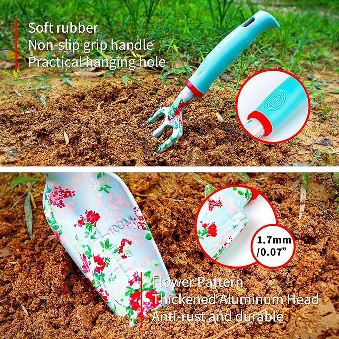 JUMPHIGH Womens Gardening Gifts Set - Floral Gardening Tools with Tote Bag - Gifts for Mom Girlfriend or Women - Birthday Christmas (Blue)