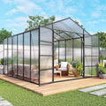 104in High 10x12FT Greenhouse for Outdoors Polycarbonate Greenhouses with Stronger Wind Protection and Roof Vent Walk-in Large Aluminum Winter-Proof Sunroom Black