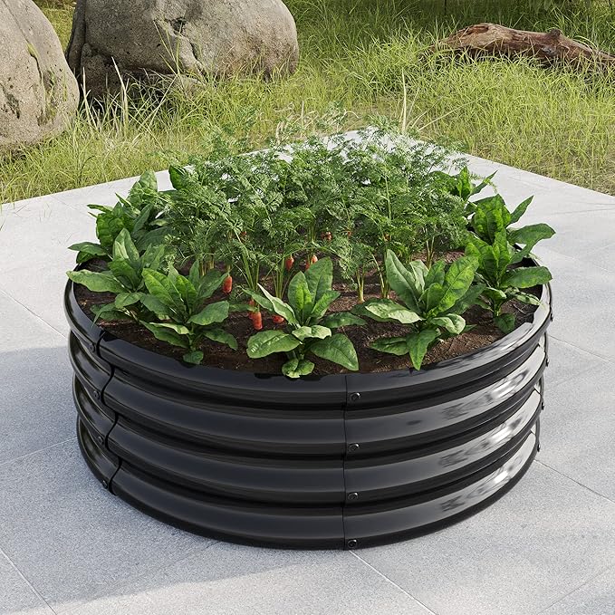 32.08*11.4 Tall Round Raised Garedn BedMetal Raised Beds for Vegetables Outdoor GRaised Planter Box Backyard Patio Planter Raised Beds for Flowers Herbs Fruits Black