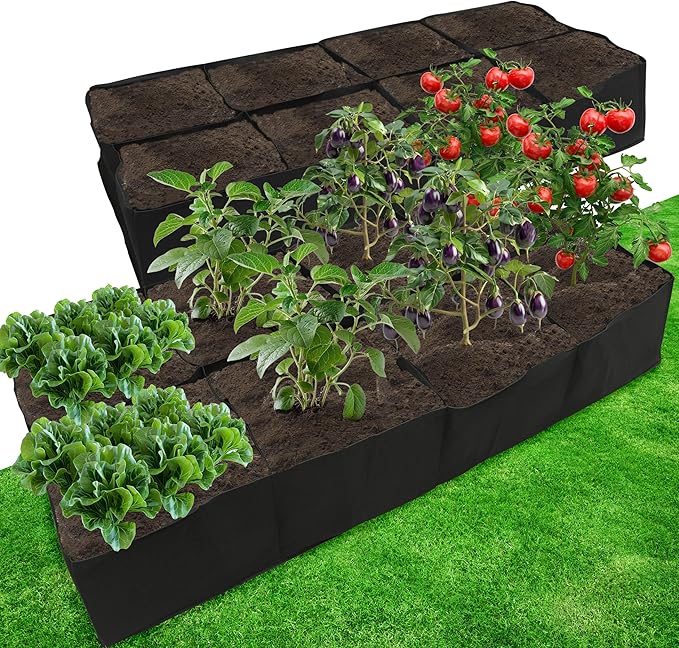 Gardzen 2 Pack Fabric Raised Garden Beds 2x4x1 FT - 8 Grids Grow Bed for Square Foot Gardening Planting Box for Vegetables Herbs Flowers