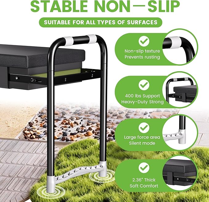 2-in-1 Garden Kneeler &amp Seat – Heavy Duty Foldable Gardening Bench 400 lbs Capacity Thick Removable Kneeling Pad Waterproof Oxford Cushion Portable Tool Pouch for Seniors Women Mom