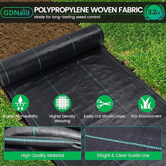 3ftx100ft Weed Barrier Landscape Fabric Heavy Duty 3.2oz Weed Barrier Fabric Easy Setup Woven Garden Landscaping Fabric
