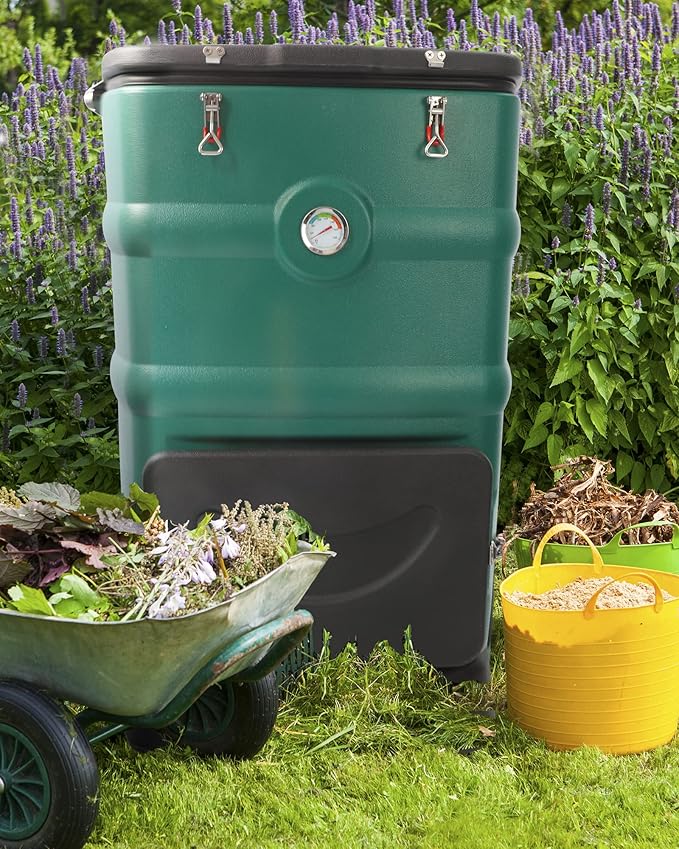 Insulated Compost Bin with Ventilation System - Quickly Composting All Year RoundA Reservoir at The Bottom Design to Collect The Leachate (Green)