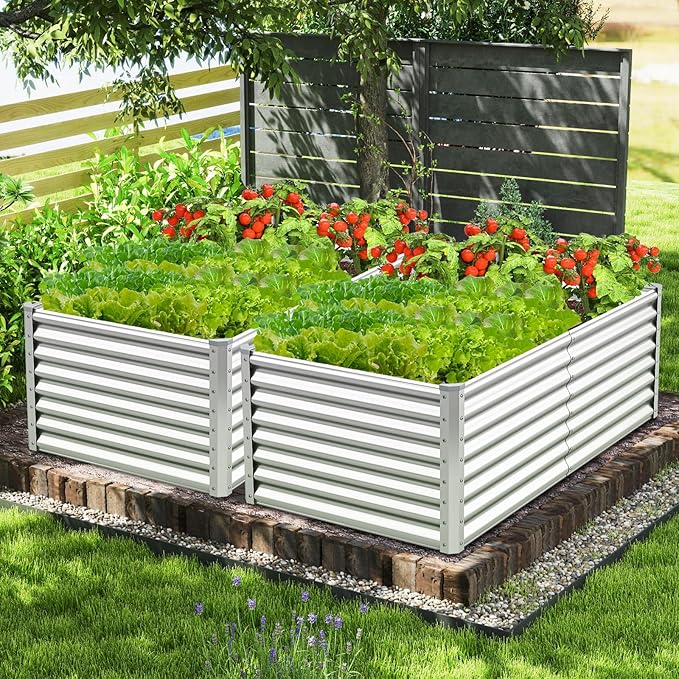 Giantex 6x3x2ft Raised Garden Bed Large Metal Elevated Rectangular Planter Bed 271 Gallon Capacity Outdoor Planting Garden Box for Vegetable Flower Herb Grow (Silver)