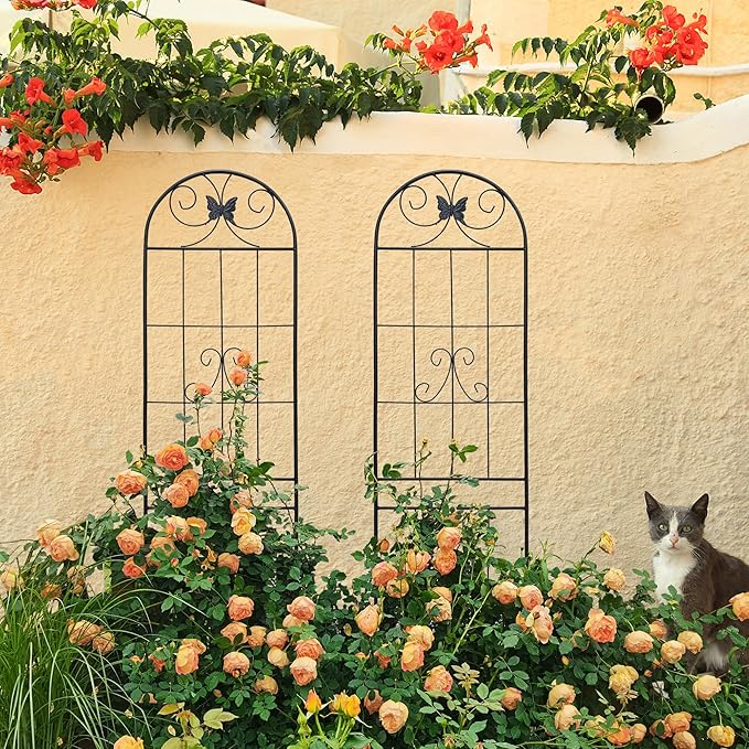 4 Pack Metal Garden Trellis for Climbing Plant Rose Stand Black Outdoor 86.7'' Tall Flower Support Iron Garden FenceBlack 4pack