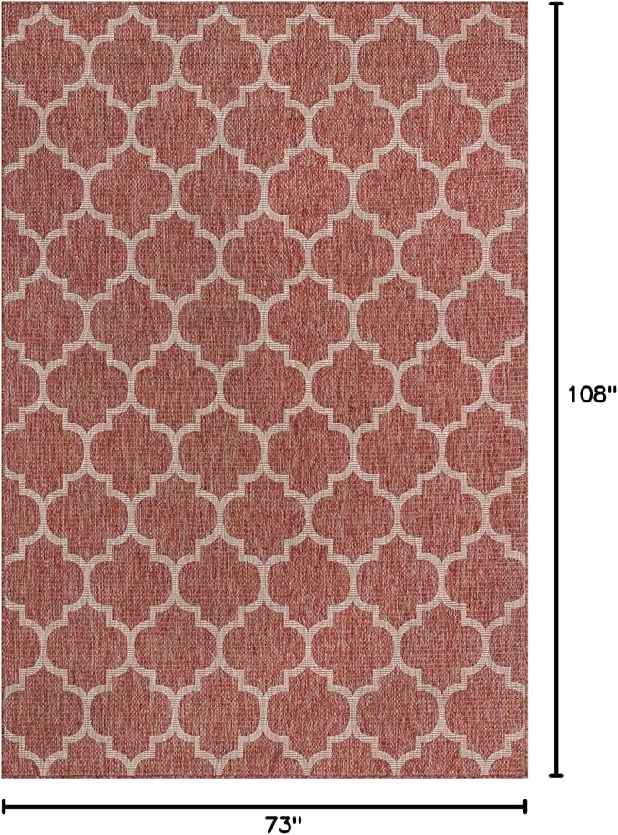 Unique Loom Outdoor Trellis Collection Area Rug (6' 1 x 9' Rectangle Rust Red/ Ivory)