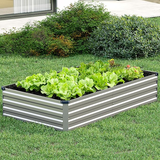 Vengarus 6x3x1FT (2 Pack) Galvanized Raised Garden Bed Kit Outdoor Metal Planter Box for Vegetables Rectangular Steel Container Easy Assembly (Silver)