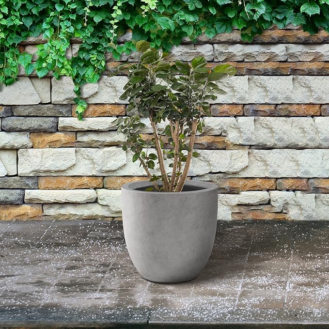 Kante 16.5 Dia Round Concrete Planter Large Outdoor Modern Indoor Decorative Plant Pots with Drainage Hole and Rubber Plug for Home and Garden Natural Concrete