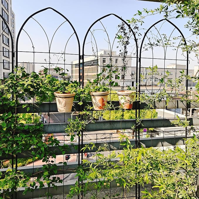2 Pack Metal Garden Trellis 78.7 x 19.7 Inches Rustproof Black Plant Support for Climbing Vines Roses Beans Peas Cucumbers