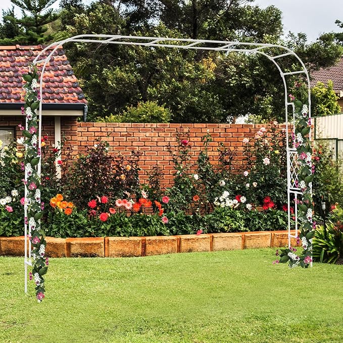 Garden Trellis Arch 9.8L X 1.3W X 8.2H Ft Metal Outdoor Garden Arbor Trellis Lattice Climbing Plants Arbor for Climbing Plant Outdoor Wedding Party Backyard Lawn