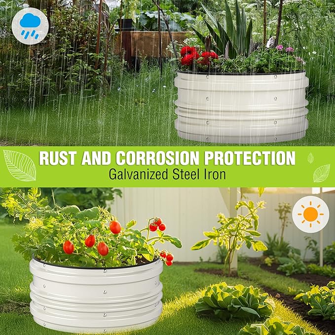 WORKPRO 3Pcs 2x2x1ft Galvanized Raised Garden Bed Set Rust &amp Corrosion Protection Easy Assembly Safe Edge Ideal for Vegetables &amp Flowers White