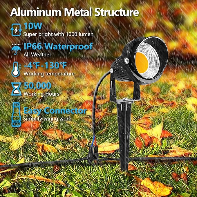 ZUCKEO 10W Landscape Lighting Low Voltage LED Landscape Lights IP66 Waterproof Landscape Spotlights Yard Lawn Garden Outdoor Lights 12V 24V 1000LM Warm White (12Pack with Connectors)