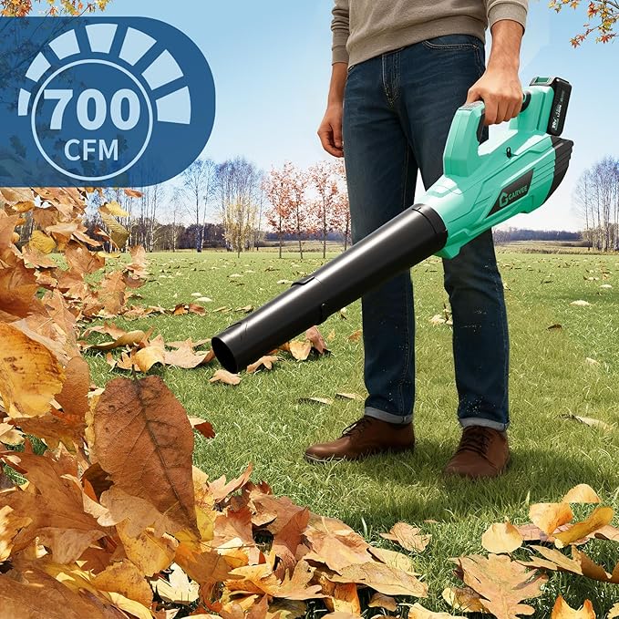 Garvee Brushless Leaf Blower Cordless- 20V Electric Leaf Blower &amp 2 Speed Mode 1 * 4.0Ah Battery Powered 1*Charger Leaf Blowers for Lawn Care Blowing Leaves Patio Dust 750 CFM w/ 4.0Ah