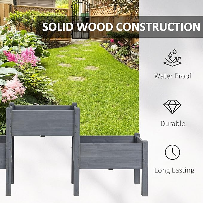 73x18x32 3Tier Raised Wood Garden Planter Durable Finish All-Season Durability Freestanding Grey Heavy-Duty Structure Weather-Resistant