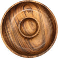 Handcracfted Acacia Wood Chip and Dip Specialty Salsa Bowl Plate Tray 10' D x 1.5 Thick
