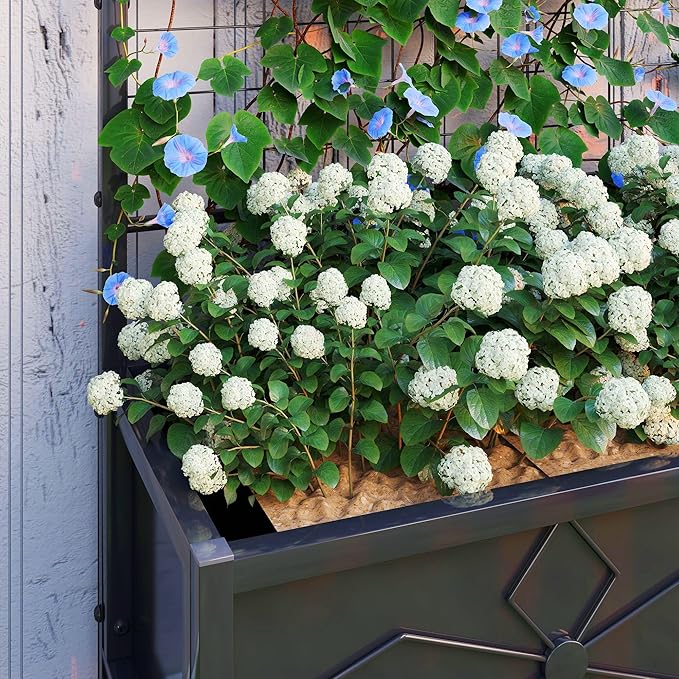 35.4x15.7x47.2 110lb Weather-Resistant Robust Durable Galvanized Steel Raised Garden Bed with Climbing Trellis and Efficient Drainage Black
