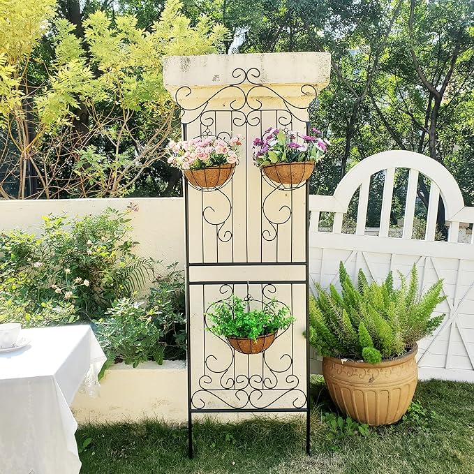 1 Pack 70.8 H x 24.5 W Garden Trellis for Climbing Plants Outdoor Metal Rustproof Roses Trellis Potted Vines Vegetables Flowers Wire Lattices for Ivy Cucumbers Clematis Black