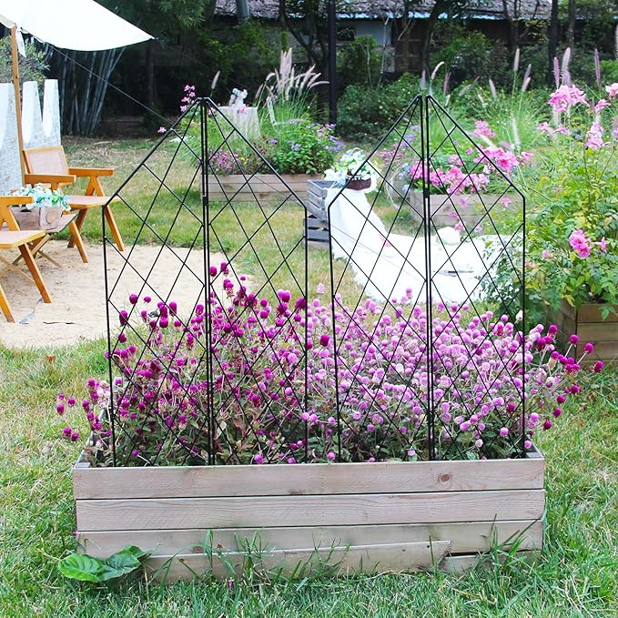 2 Pack Metal Garden Trellis for Climbing Plants Foldable 45.3 H x 9.8 W Black Iron Wire Lattices Grid Panel for Climbing Plants Vines Flower Support Decorative Outdoor