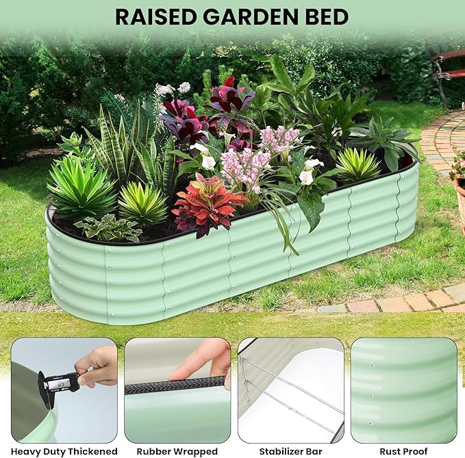 8x2x1FT Galvanized Raised Garden Beds Large Raised Beds for Gardening Above Ground Garden Bed Outdoor Metal Planter Boxes Outdoor for Vegetables Flowers Fruits Olive Green