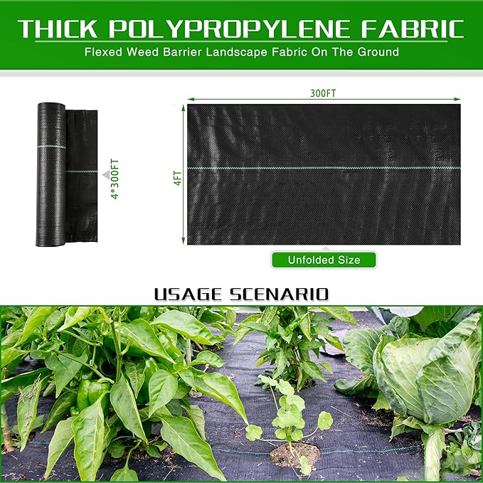 Weed Barrier Landscape Fabric Heavy Duty 4FT x 300FT Thicken Garden Fabric Weed Mats Weed Control Garden Cloth Woven Geotextile Fabric for Garden Beds Underlayment Commercial Driveway