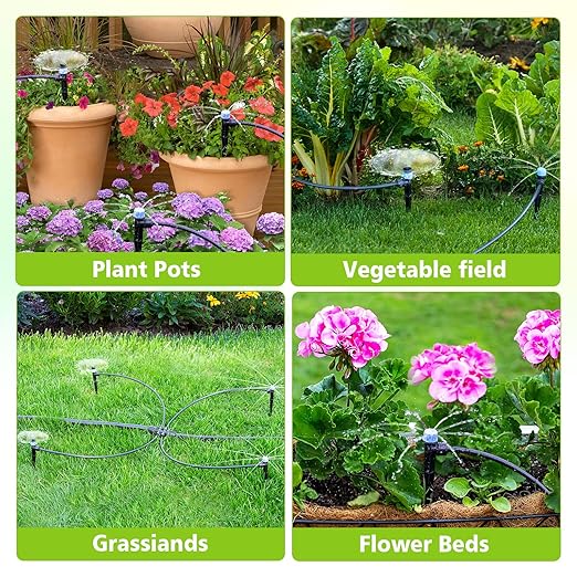 102FT Drip Irrigation System Kit New Quick-Connect Automatic Garden Watering Misting System for Greenhouse Yard Lawn Plant with 1/2 inch Hose 1/4 inch Distribution Tubing and Accessories