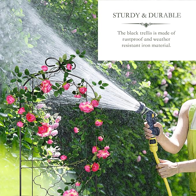 Garden Trellis for Vines and Climbing Plants Outdoor Iron Wire Lattices Grid Panels for Potted Climbing Pergola Cucumber Tomato Rose Vegetable Flower Plant Trellises (60 * 16 Inch Pack of 2 Black)