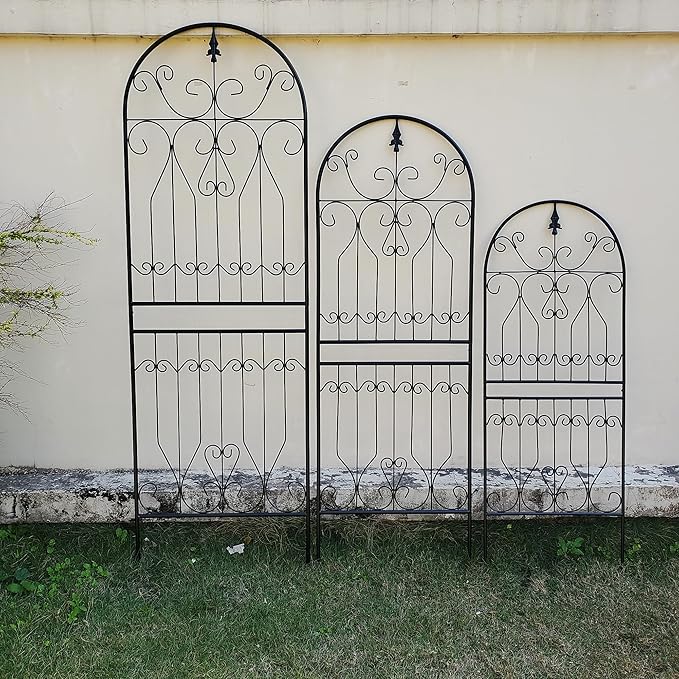 Metal Trellis 82.7 H x 26.7 W Tall Powder-Coated Black Garden Trellis Wrought Iron Heavy Scroll Metal Decoration Lawn Patio for Rose Clematis Ivy Weather Resistant Garden Addition 1 Pack